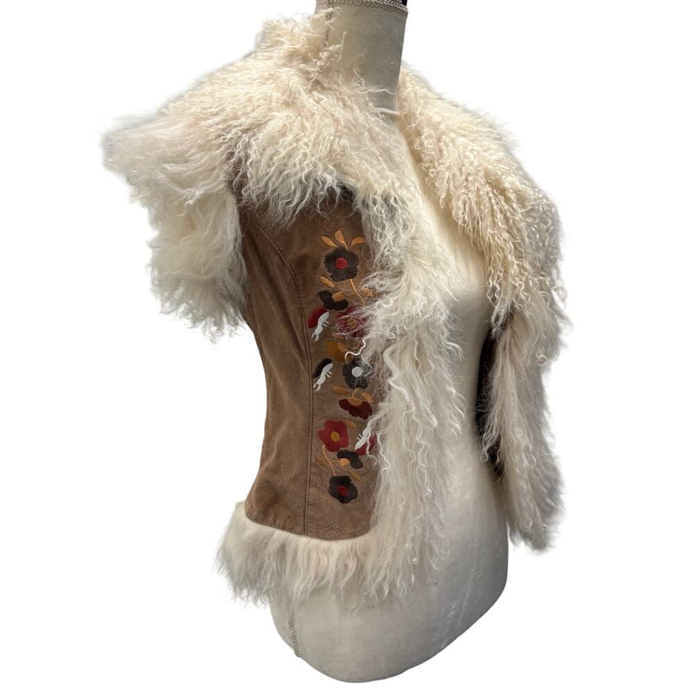 Vintage 1990s Leather Embroidered Vest Size XS